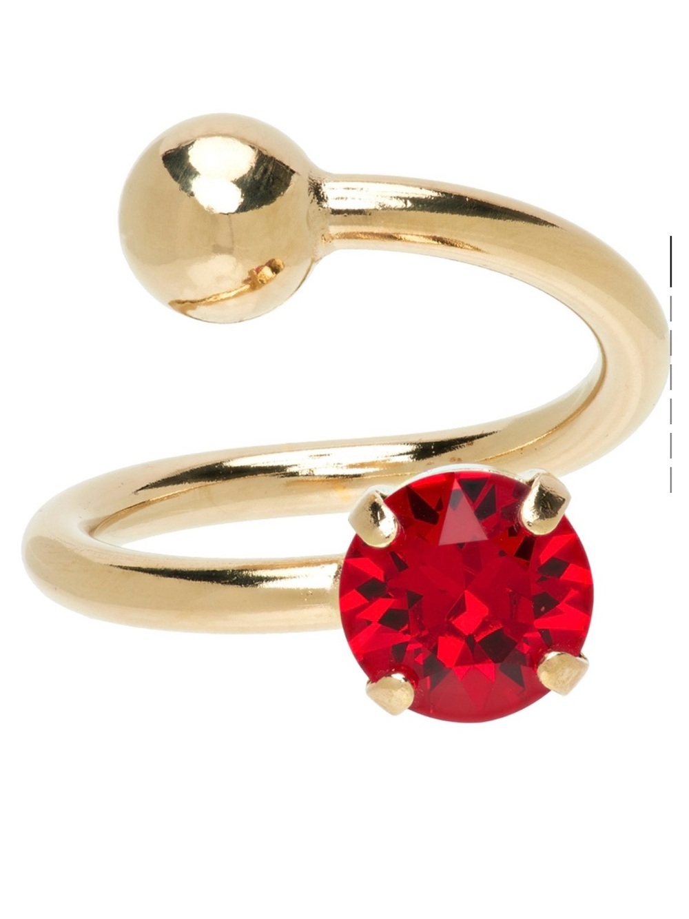 JUSTINE CLENQUET Gold Open Spiral Ring with Red Gemstone